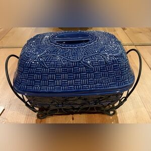 NEW Temptations 4QT Orchard Vine 4 Piece Ceramic Oven-To-Table Set Cobalt Blue